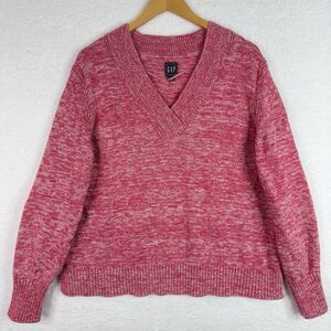 Gap‎ Pink Marled Knit V-Neck Sweater XL Cotton